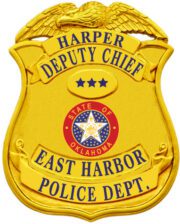 Badge for police East Harbor Police Department Deputy Chief a gold police badge with a star and a red circle