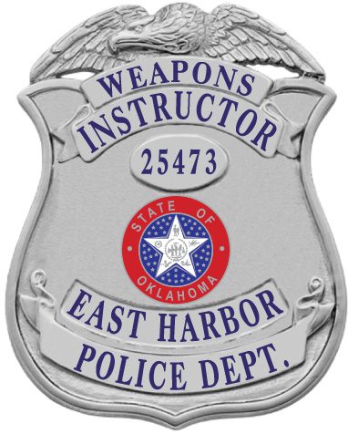 Badge for police a badge with text and a red circle and blue star