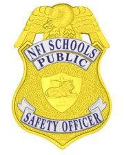 public safety badge a yellow badge with a bird and text