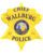 police Chief badge Wallburg police a yellow star shaped badge with blue text