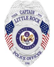 Custom Badge Eagle Top 4-A1, police badge Little Rock Captain Police Officer Silver Badge with a flag and text Style # 4-A1