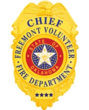 Fire Department badge a yellow badge with a red white and blue star