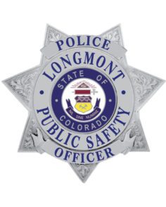 Badge police officer silver badge with blue text