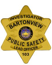 public safety badge a yellow 6 star shaped badge with black text