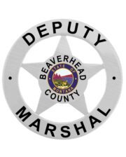 Deputy marshal badge a white star with a blue and purple design