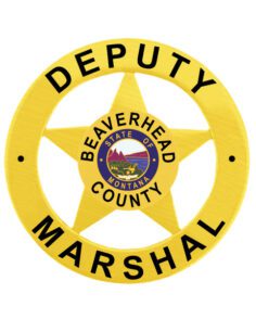 Deputy marshal badge a yellow star with a blue and purple design