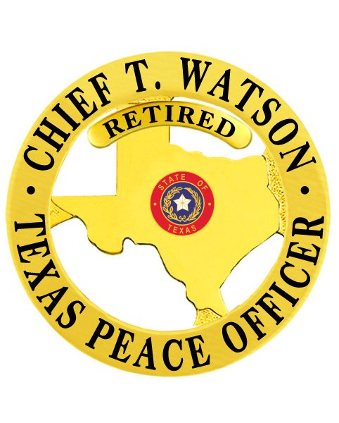 custom police badge a yellow badge with a map of texas