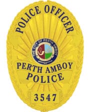 police officer badge Perth Amboy Police Officer gold badge with blue text. Style # 22-f2