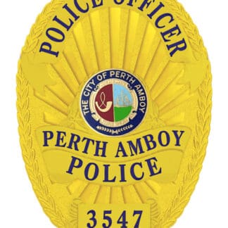 police officer badge Perth Amboy Police Officer gold badge with blue text. Style # 22-f2