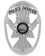 badge for police Ulysses police department police officer silver badge with star and black text. Style # 11-d15h11