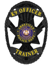 Abbeville Police department K9 Officer black badge with gold text and star. Style # 11-d15h11b
