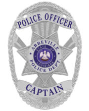 Nypd Captain badge Abbeville Police Department Captain Silver Badge with blue text and start center. Style # 11-d15h11b