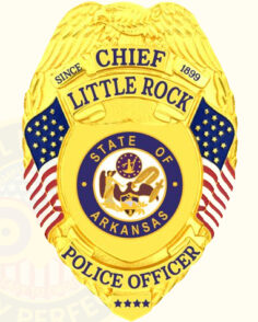 Custom badge eagle top 4-a1, police badge little rock chief police gold badge with blue text and a flag style # 4-a1 customized badges