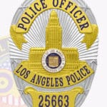 Modern Oval Badge with Building Center, Sunburst Background, 3 Text Panels, Cord Edge view 2