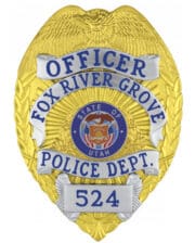 nypd badge Fox River Grove Police Department Officer Gold badge with blue text. Style # 3-f3