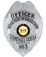 lapd badge Stonewall Department of Correctios Officer silver badge with black text. Style # 3-F4