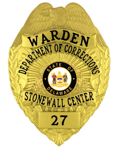 lapd badge Warden Department of Correction gold badge with a black and white center seal. Style 3-f4