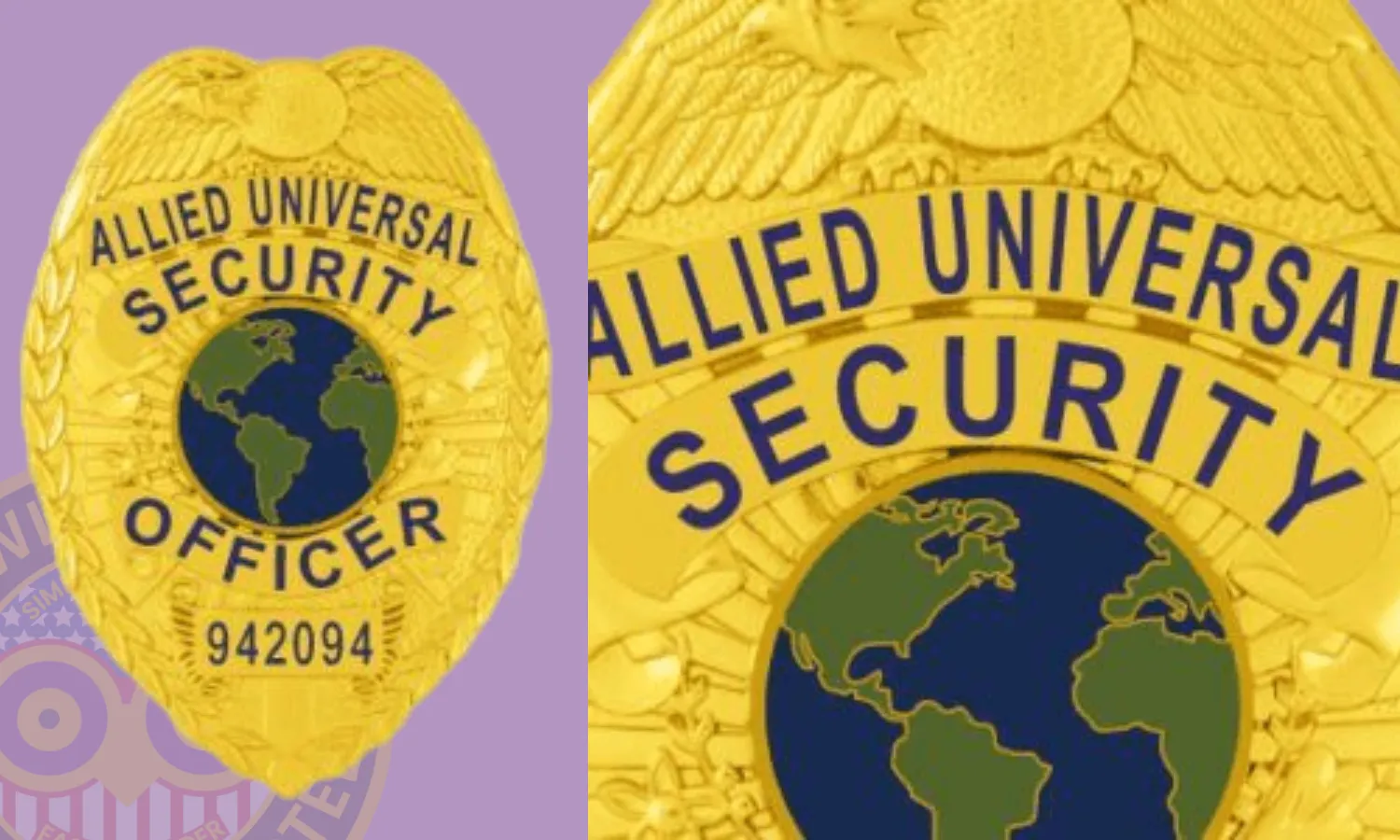 Allied universal badges in gold eagle top on oval badge