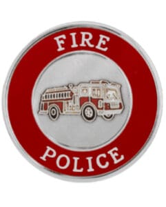 Custom Lapel Pins 11 Round red ring lapel pin with a fire engine in the center
