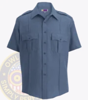 security uniform shirt short sleeve : a short sleeved french blue shirt with Owl Badges Logo
