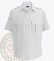 security uniform shirt short sleeve : a short sleeved white blue shirt with Owl Badges Logo
