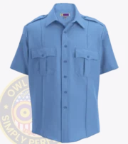 security uniform shirt short sleeve : a short sleeved light blue shirt with Owl Badges Logo