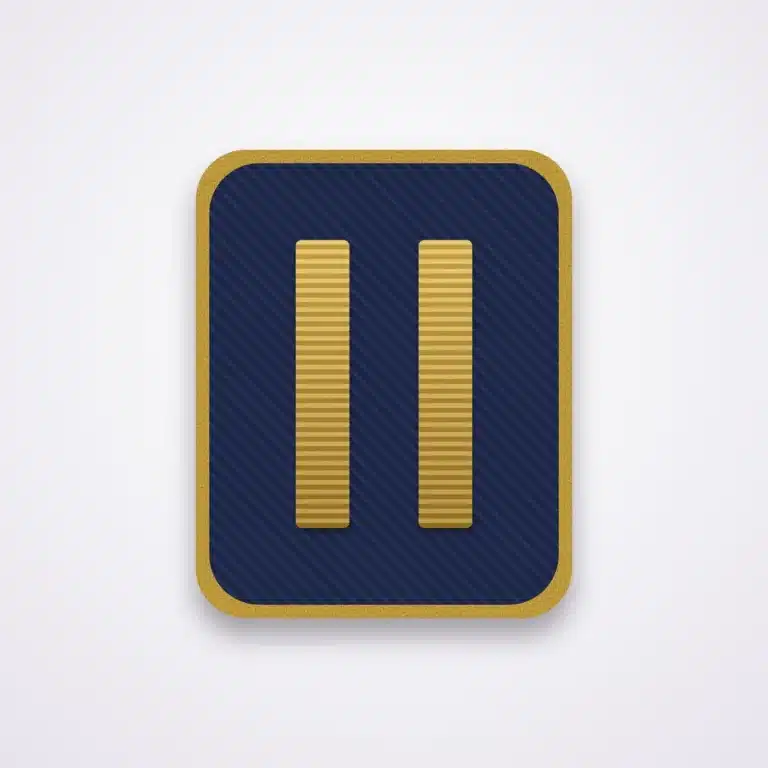 Police Ranks 73 Illustration of a captain double-bar rank patch embroidered in gold on navy