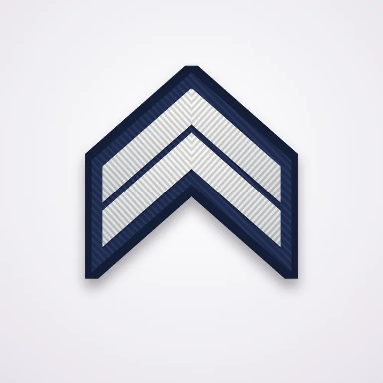 Police Ranks 49 Illustration of a two-chevron corporal rank patch in white thread on navy twill