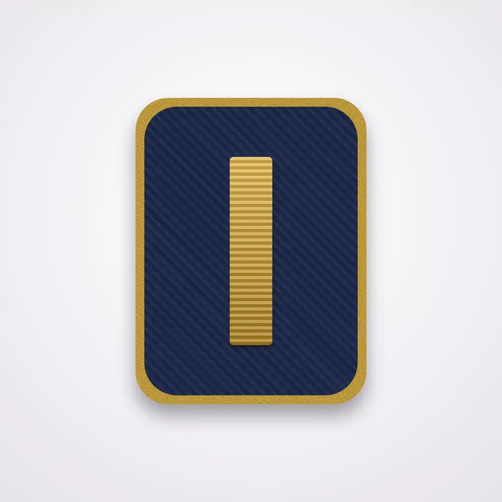 Lieutenant Patches 1 Illustration of a lieutenant single-bar rank patch embroidered in gold on navy