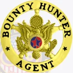 Vintage 5 Point Star Shield with Eagle Center, Rounded Star Points, 2 Text Panels, in Circle Banner Badge view 1
