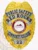 A striking custom metal badge in gold color with elegant silver panels and a safety pin attachment, designed for Red Rocks Community College. The badge displays bold lettering of "PUBLIC SAFETY RED ROCKS" along with a circular emblem, perfectly combining functionality and style.