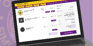 A laptop screen showing the Owl Badges website with a variety of Custom Fugitive Recovery Agent Badges on display. The webpage lists badges with detailed images, pricing, and customization options, helping users determine when to buy high-quality, personalized fugitive recovery agent badges for professional use. The site’s bold purple and yellow theme enhances navigation and accessibility