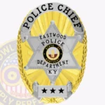Sleek Oval Shield with 6 Point Star Center, Starburst Background, 6 Text Panels, Braid Border Badge view 1