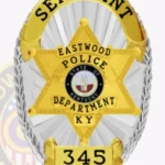 Sleek Oval Shield with 6 Point Star Center, Starburst Background, 6 Text Panels, Braid Border Badge view 3