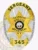 Detailed custom silver oval metal badge for Eastwood police sergeant with radiant silver sunray texture surrounding a central gold six-point star framing the colorful Kentucky seal, bold black text SERGEANT on a curved gold banner at the top, EASTWOOD POLICE DEPARTMENT inside the star, and numeric ID 345 on a gold plaque at the bottom; secured by safety pin.