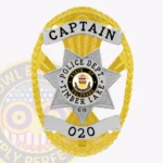Contemporary Oval Badge with 6 Point Star Center, Ray Background, 5 Text Panels, Braided Edge view 1