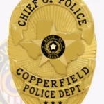 Oval Badge with Texas 5 Point Star Center, Sunburst Background, 4 Text Panels, Line Edge 11-D22TXPLB view 2
