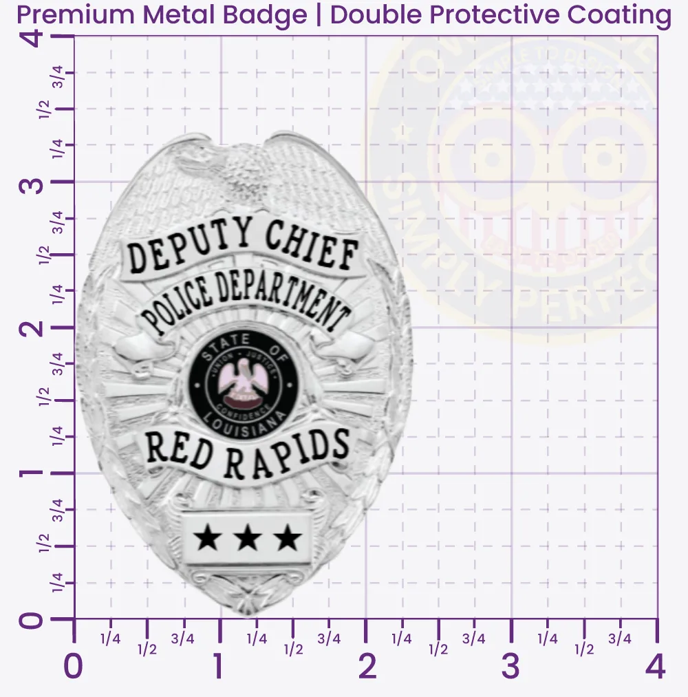 12-D17-2 Custom Badges And Design, Create, Build and Order Custom Badges Personalized Badges Officer Badges Red Rapids Police Silver Badges 3.35 Premium