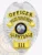 Elegant silver metal badge for Sunnydale police officer decorated with an embossed eagle at the upper edge, yellow text banners reading OFFICER and POLICE DEPARTMENT in black letters, a vibrant State of Florida seal in the center, SUNNYDALE printed clearly underneath, and a yellow plate with the number 111 at the base, equipped with safety pin attachment.