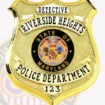 Professional Shield Badge with Textured Background, 4 Text Panels, 2 Ribbon Panels, Line Edge view 2