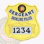 Modern Shield Badge with Architecture Motif, 3 Text Panels, Classic Line Border view 1