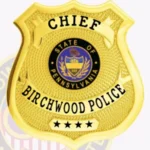 Classic Shield Badge with Textured Background, 3 Text Panels, 2 Ribboned Panels, Line Border view 2