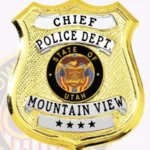 Vintage Shield Badge with Textured Background, 4 Text Panels, 2 Ribbon Panels, Line Edge view 2