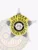 Five-point star badge in silver metal for Sandy Springs Police Officer, showing "Officer Sandy Springs Police Dept." on a yellow circular banner around the central Georgia state seal, with safety pin fastening.