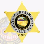 Modern 6 Point Star Badge with Rounded Tips, 3 Text Panels, Classic Border view 1