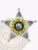 Five-point star silver metal badge for Spring Hill Police, showing clear black text in a yellow circular banner around the Minnesota state seal, finished with safety pin fastening.