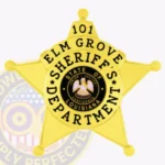 Modern 5 Pointed Star Sheriff Badge with Rounded Points, 4 Text Panels, Classic Line Border view 1