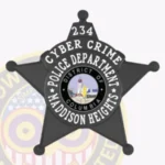 Classic 5 Pointed Star Badge with Rounded Points, Top Ribbons, 4 Text Panels, Line Edge view 4