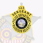 Modern 5 Point Star Shield Badge with Rounded Points, Smooth Background, 4 Text Panels, Line Edge view 5