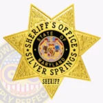 Classic 7-Point Star Sheriff Badge with Laurel Background, 3 Text Panels, Line Border view 1